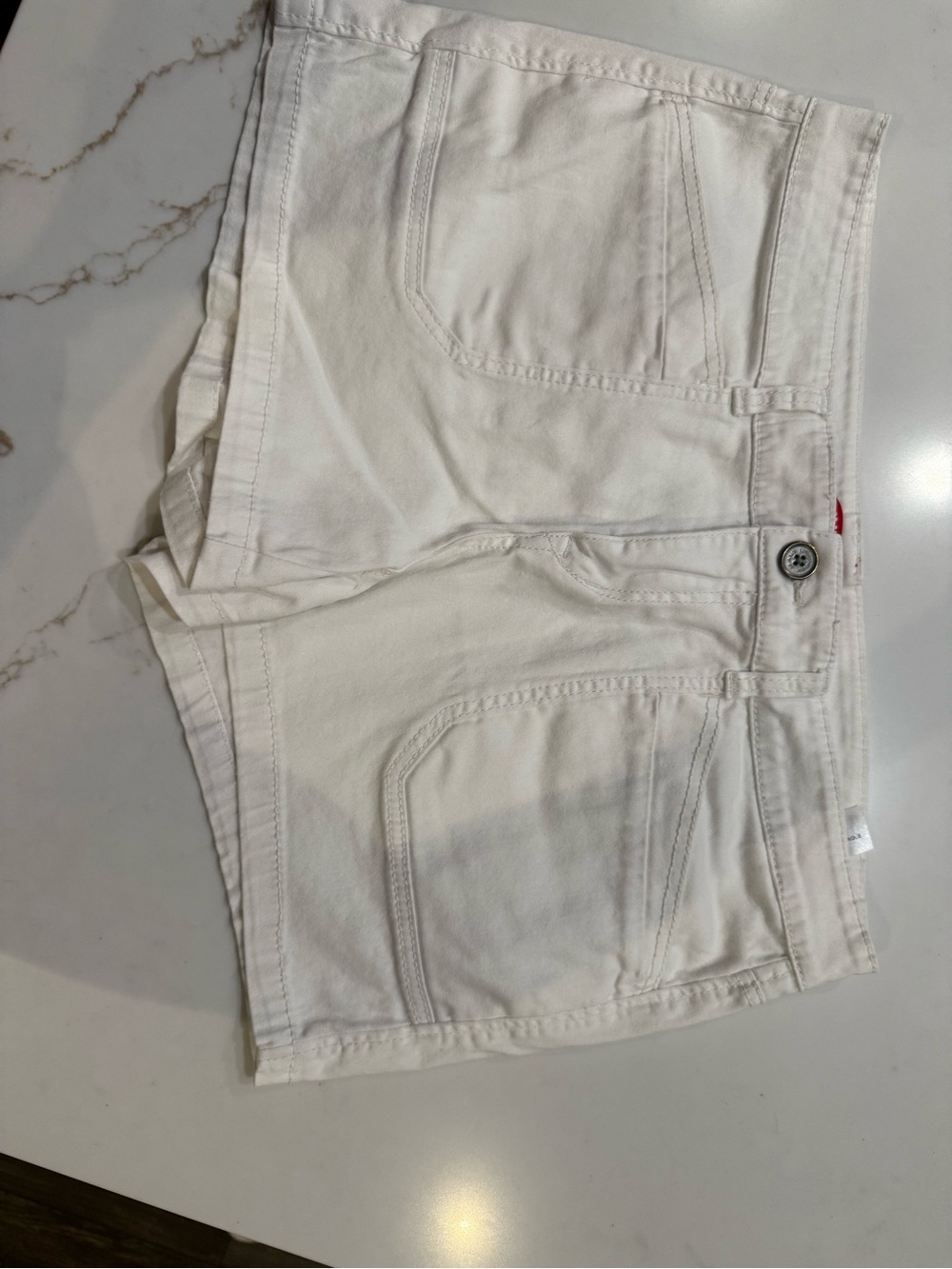 UNIONBAY White Denim Shorts with Red Logo Tag